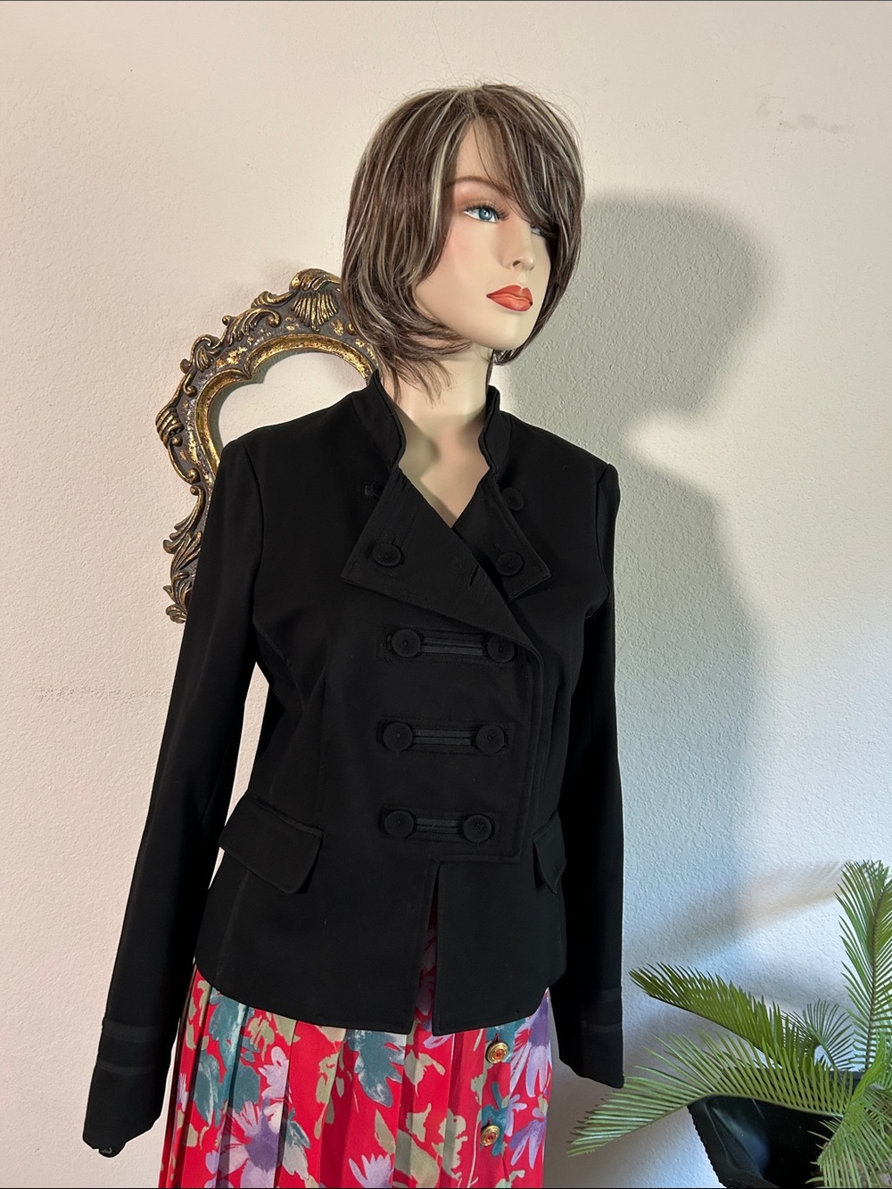 Kenar Black Double-Breasted Military-Style Blazer